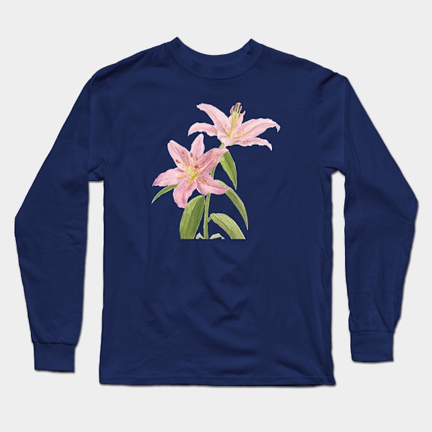 Pink Lilies Watercolour Long Sleeve T-Shirt by Flowering Words